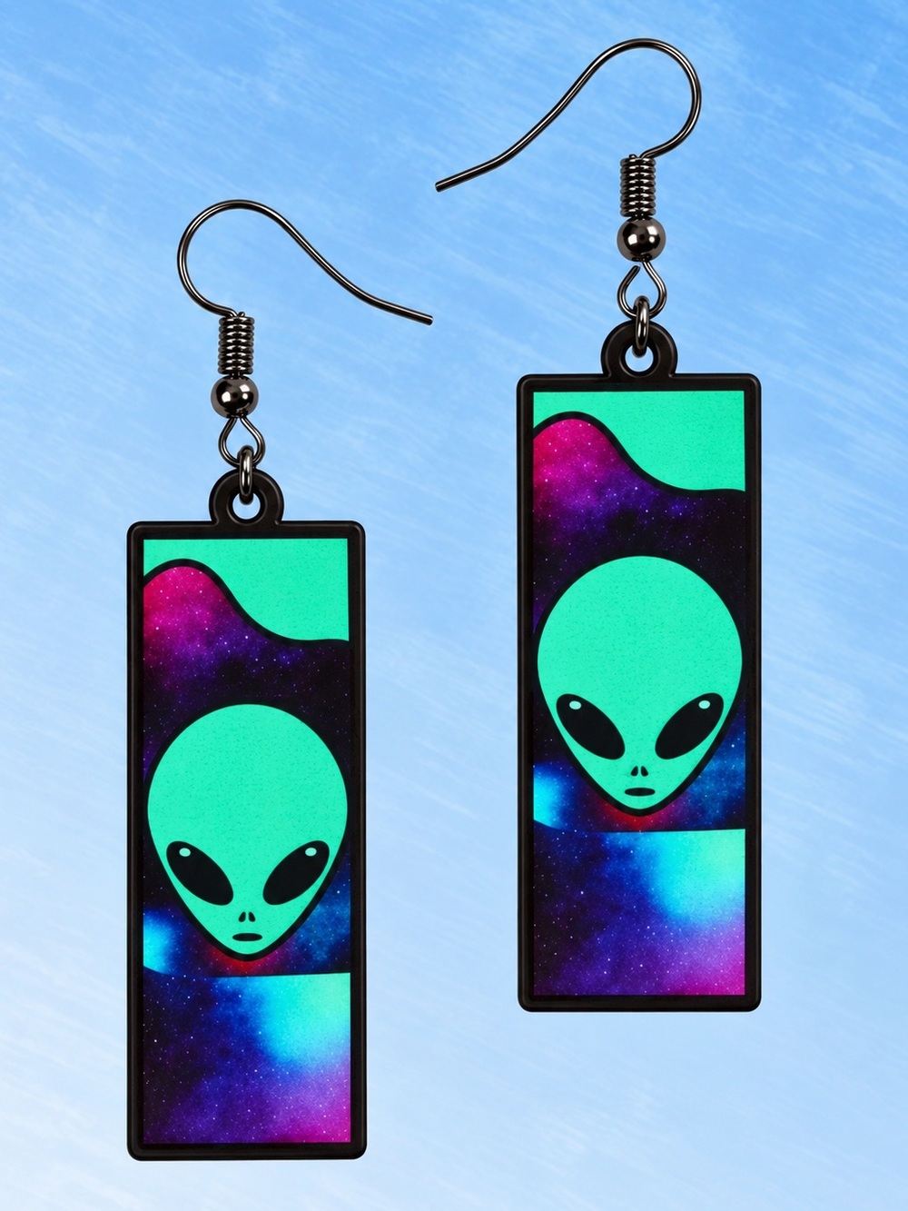 “Space Alien” Little Green Men UFO SciFi Fantasy Cosplay Geometric Purple Dangle